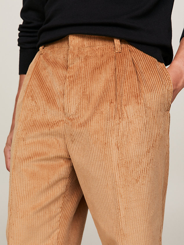 beige corduroy casual regular fit trousers for men tommy hilfiger
