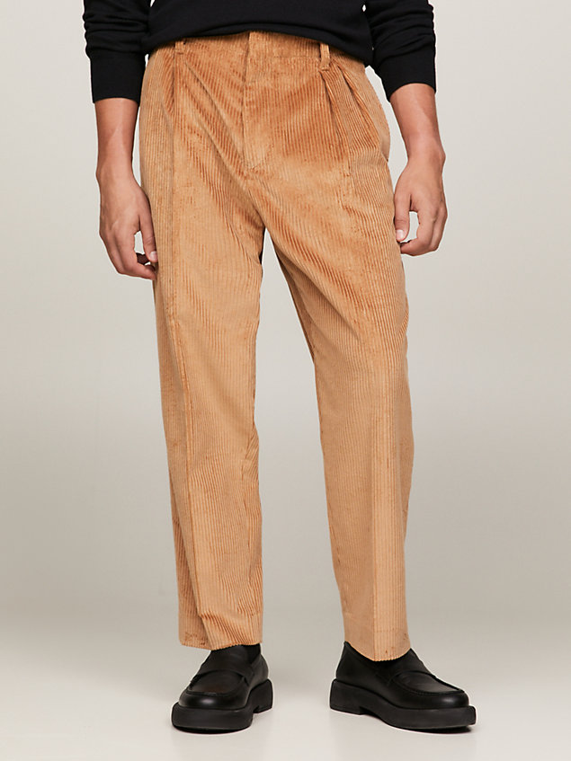 beige casual regular fit broek van corduroy voor heren - tommy hilfiger