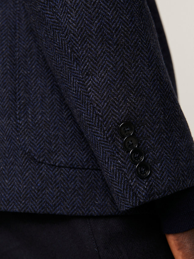 blue slim fit blazer van wol met visgraatweving voor heren - tommy hilfiger