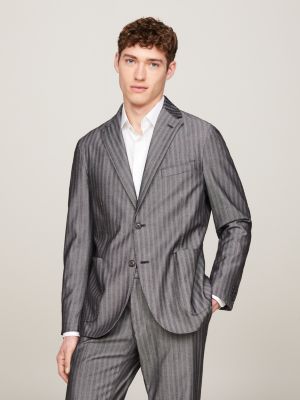 grey slim fit anzug aus jersey mit streifen für herren - tommy hilfiger
