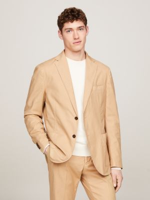 beige slim fit anzug aus jersey mit stückfärbung für herren - tommy hilfiger