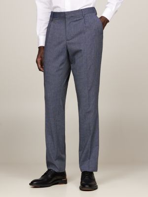 blue slim fit hose mit feinem karomuster für herren - tommy hilfiger