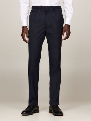 blue gewebte slim fit hose mit falten für herren - tommy hilfiger