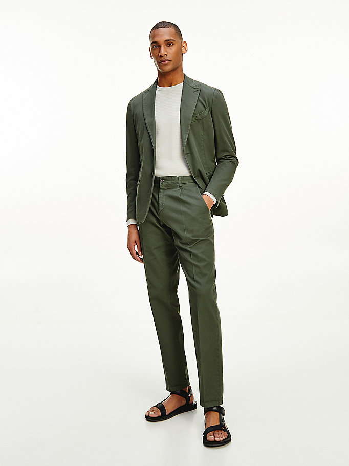 green garment dyed slim fit suit for men tommy hilfiger