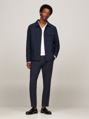 blazer ajusté en seersucker à fines rayures bleu pour hommes tommy hilfiger