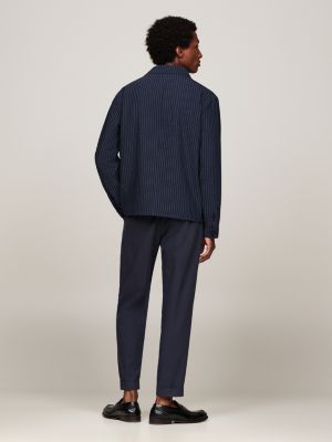 blazer ajusté en seersucker à fines rayures bleu pour hommes tommy hilfiger