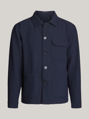 blazer ajusté en seersucker à fines rayures bleu pour hommes tommy hilfiger