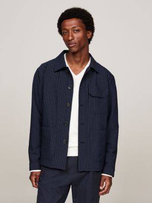 blazer ajusté en seersucker à fines rayures blue pour hommes tommy hilfiger