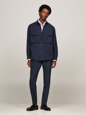 veste en popeline à cordon de serrage bleu pour hommes tommy hilfiger