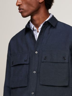 veste en popeline à cordon de serrage bleu pour hommes tommy hilfiger