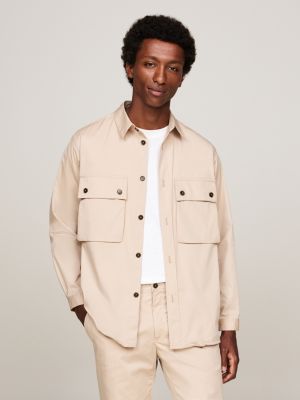 beige toggle cord waist poplin jacket for men tommy hilfiger