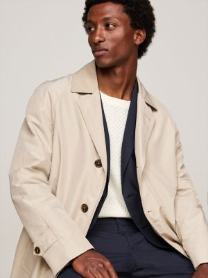 beige single breasted regular fit coat for men tommy hilfiger