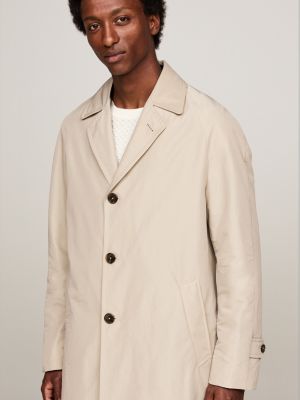 beige single breasted regular fit coat for men tommy hilfiger