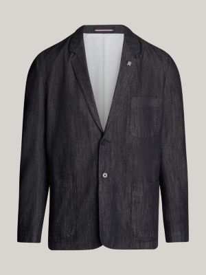 blue bleached denim single breasted regular blazer for men tommy hilfiger