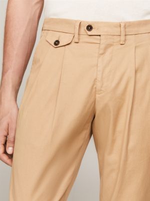 beige pleated regular fit formal trousers for men tommy hilfiger