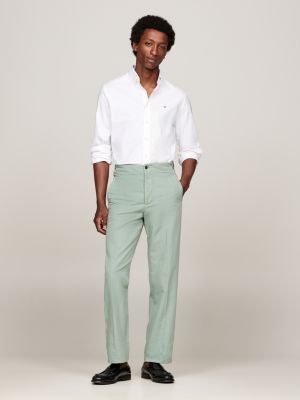 pantalón con cintura ajustable y raya marcada verde de hombres tommy hilfiger