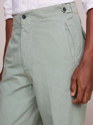 pantalón con cintura ajustable y raya marcada verde de hombres tommy hilfiger