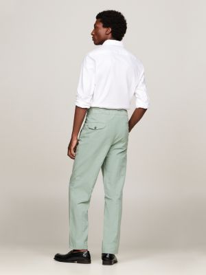 pantalón con cintura ajustable y raya marcada verde de hombres tommy hilfiger