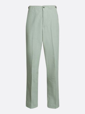 pantalón con cintura ajustable y raya marcada verde de hombres tommy hilfiger