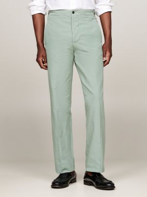 pantalón con cintura ajustable y raya marcada verde de hombres tommy hilfiger