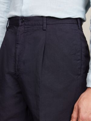 blau leichtgewichtige regular fit bügelfalten-shorts für herren - tommy hilfiger