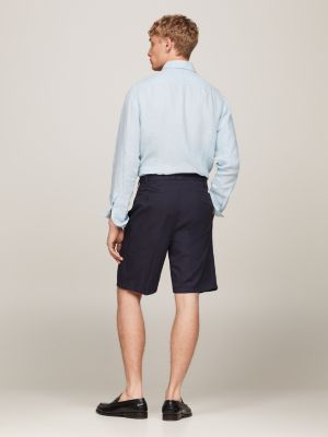 blau leichtgewichtige regular fit bügelfalten-shorts für herren - tommy hilfiger