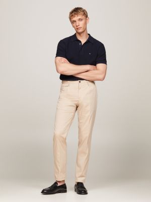 pantalon slim en popeline beige pour hommes tommy hilfiger