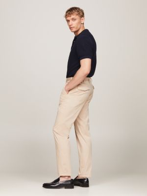 pantalon slim en popeline beige pour hommes tommy hilfiger