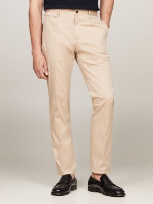 pantalon slim en popeline beige pour hommes tommy hilfiger