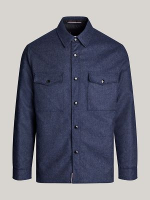 blue padded flannel shirt jacket for men tommy hilfiger