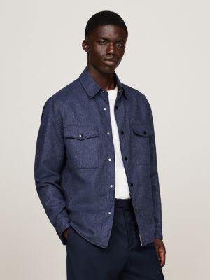 blau wattierte hemdjacke aus flanell für herren - tommy hilfiger