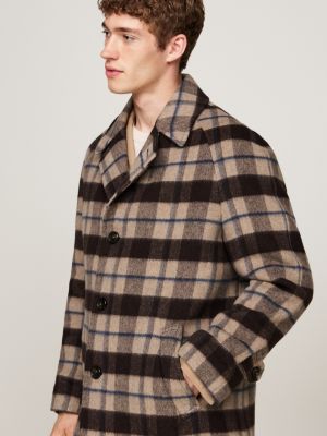 cappotto monopetto a quadri windowpane beige da uomini tommy hilfiger