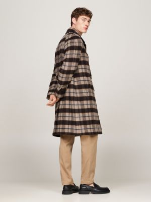 beige windowpane check single breasted coat for men tommy hilfiger