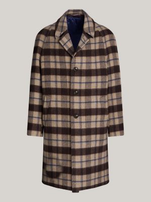 beige windowpane check single breasted coat for men tommy hilfiger