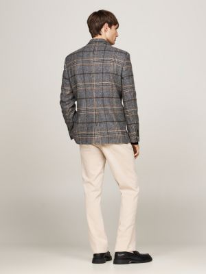 blazer a quadri windowpane grigio da uomini tommy hilfiger