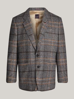 blazer a quadri windowpane grigio da uomini tommy hilfiger