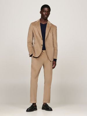 pantalón de traje de pana beige de hombres tommy hilfiger