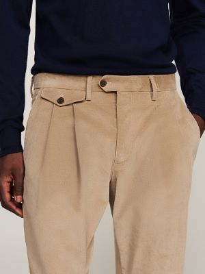 pantalón de traje de pana beige de hombres tommy hilfiger