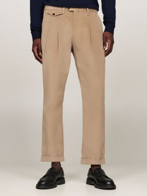 pantalón de traje de pana beige de hombres tommy hilfiger