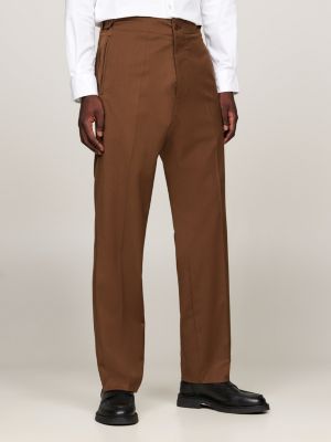 brown adjustable waist trousers for men tommy hilfiger