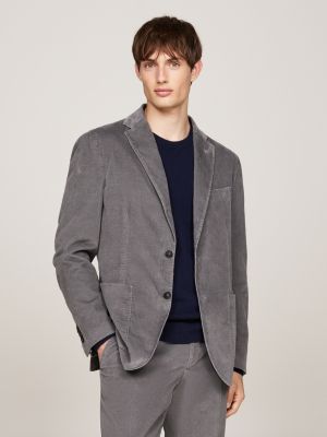 grey washed velvet slim fit two-piece suit for men tommy hilfiger