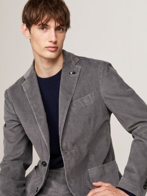 grey washed velvet slim fit two-piece suit for men tommy hilfiger