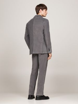 grey washed velvet slim fit two-piece suit for men tommy hilfiger