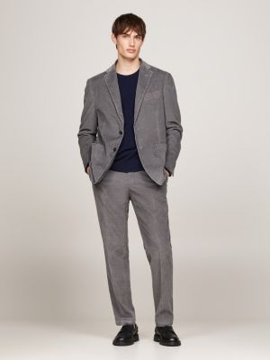 grey washed velvet slim fit two-piece suit for men tommy hilfiger