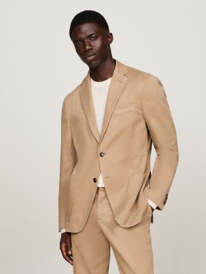 beige washed slim fit two-piece suit for men tommy hilfiger