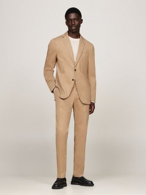 beige washed slim fit two-piece suit for men tommy hilfiger