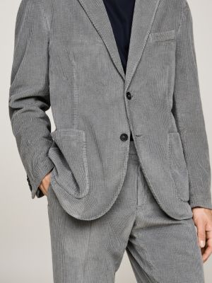 grey slim fit velvet corduroy two-piece suit for men tommy hilfiger