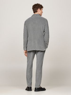 grey slim fit velvet corduroy two-piece suit for men tommy hilfiger