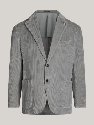 grey slim fit velvet corduroy two-piece suit for men tommy hilfiger