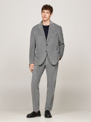 grey slim fit velvet corduroy two-piece suit for men tommy hilfiger